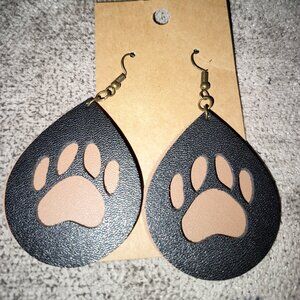 Women's PAW PRINT CUTOUTS FAUX LEATHER TEARDROP EARRINGS